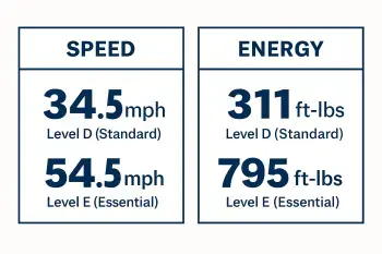 Comparison of Florida Level D vs Level E impact requirements